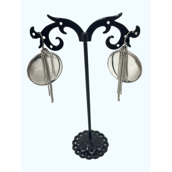 Monet Earrings 1” Silvertone Vintage 2" drop with Chains - Picture 2 of 5